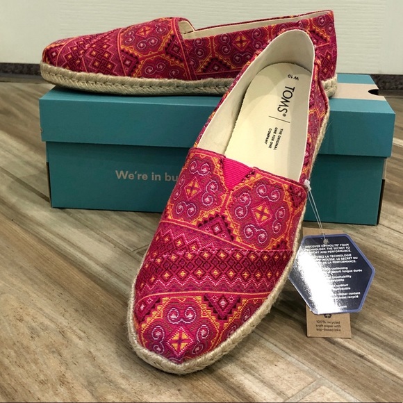Toms Shoes - TOMS Pink Multi Floral Woven Espradille Alpargatas